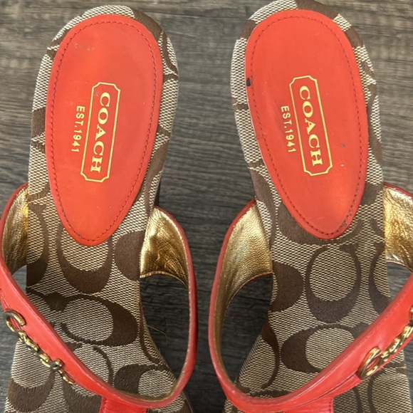 Coach Jonah Wooden Platform Heel - Tan and Orange with Gold Accent - Picture 7 of 9